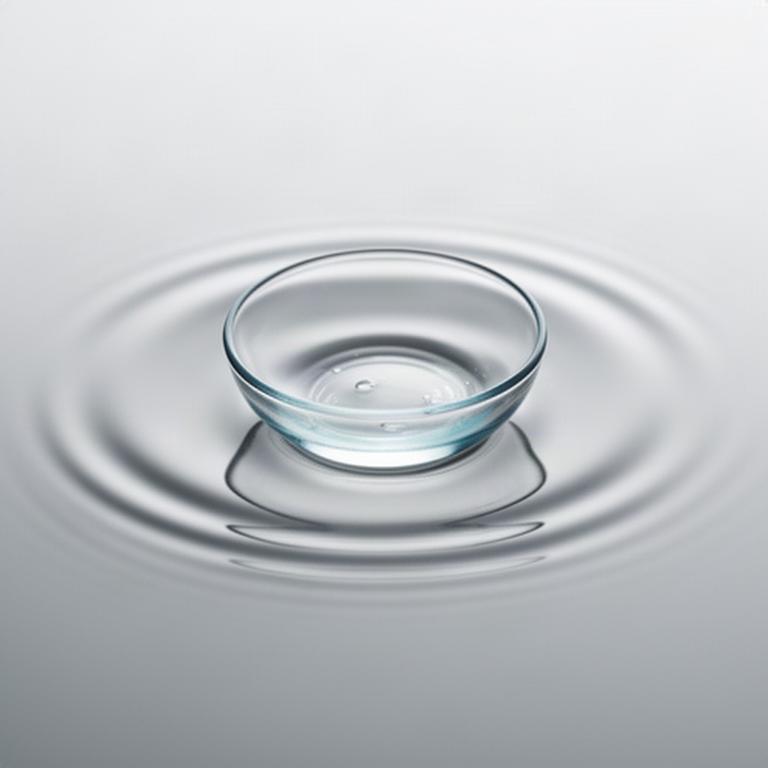 Nahaufnahme einer Kontaktlinse mit feiner Wasserspiegelung im Studio