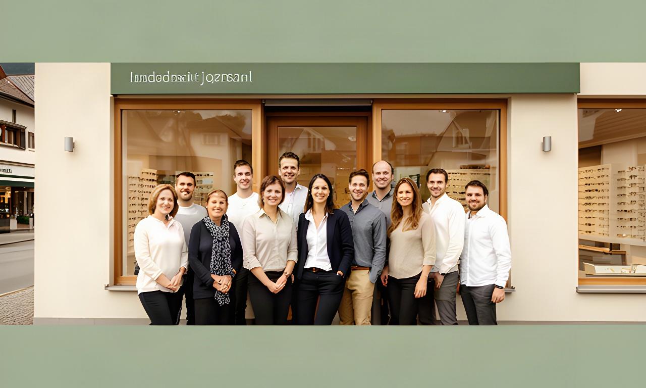 Das Optikteam von Damar Optique vor dem Ladengeschäft in Lyss
